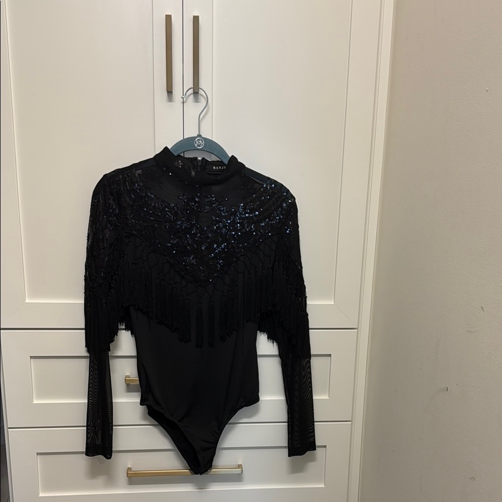 Black Sequin and Fringe One Piece